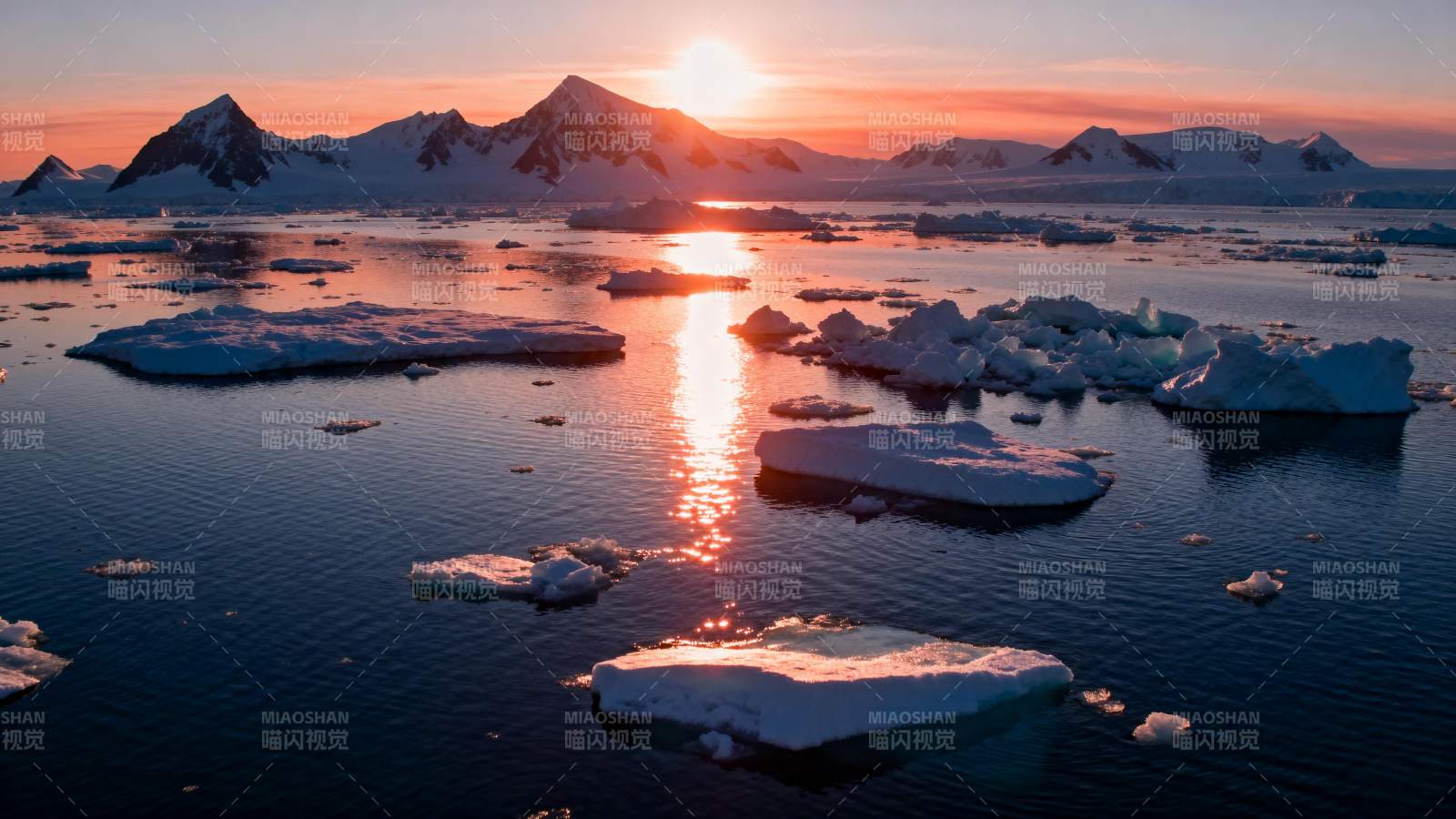 极地冰川日落图片