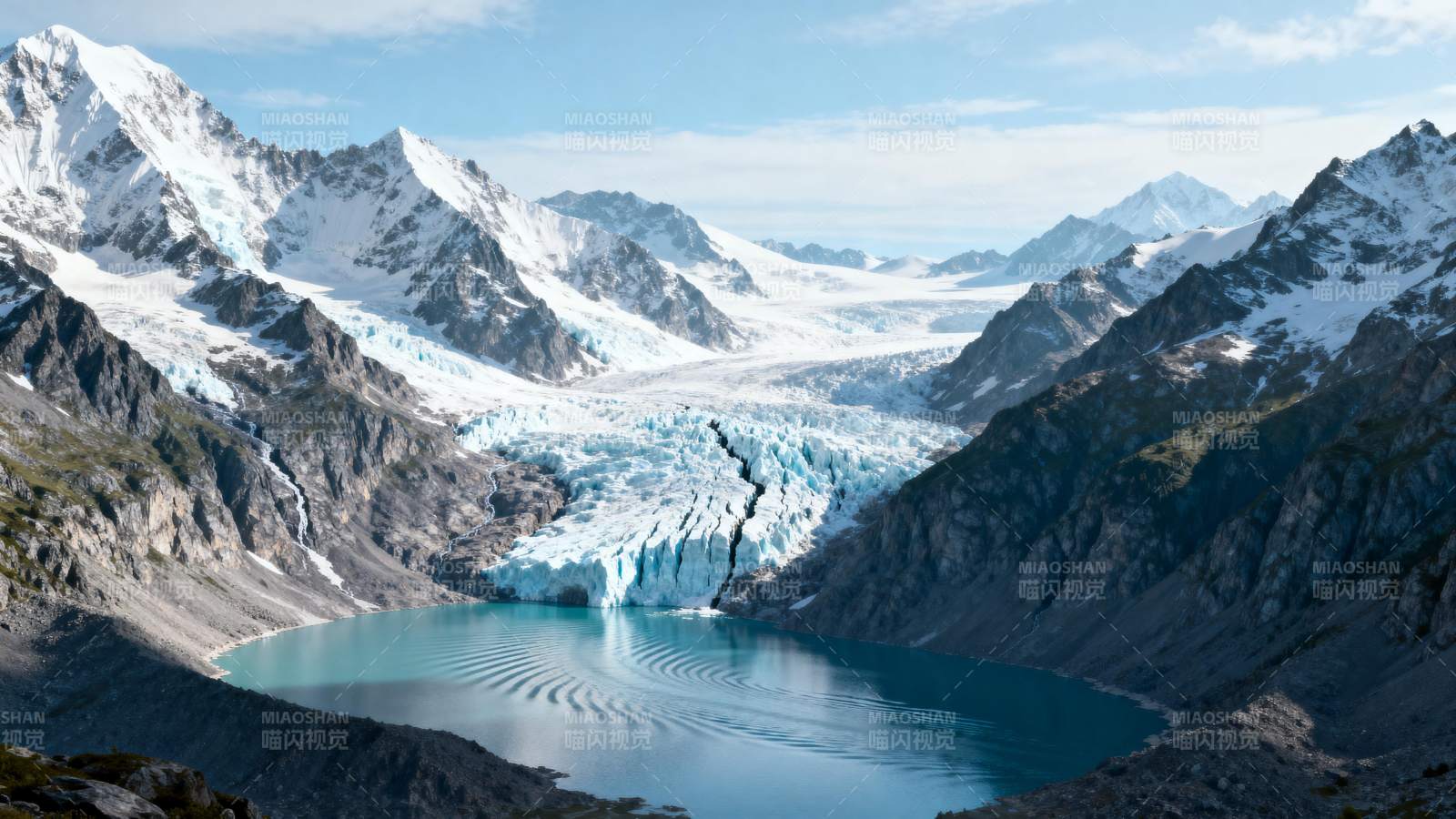 冰川湖畔雪山美景图片