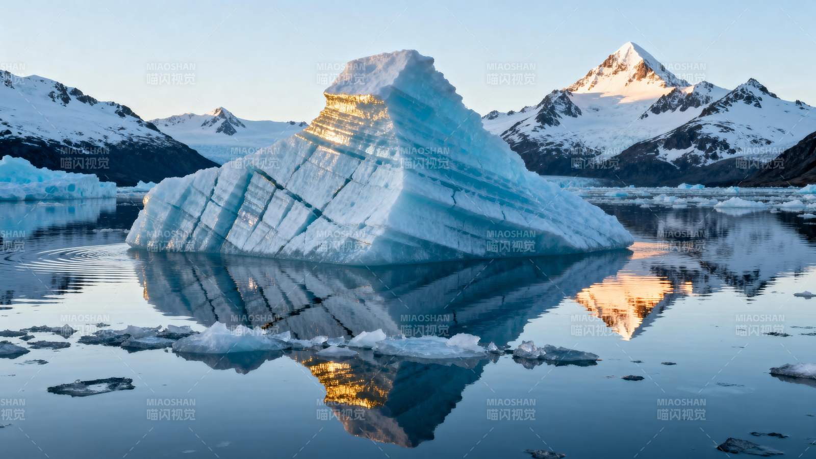 冰山倒影静谧湖图片