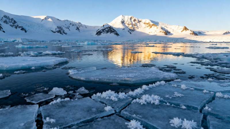冰川湖畔晨光图片