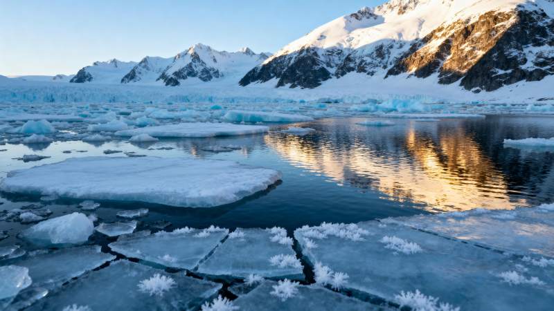 冰川湖畔晨光图片