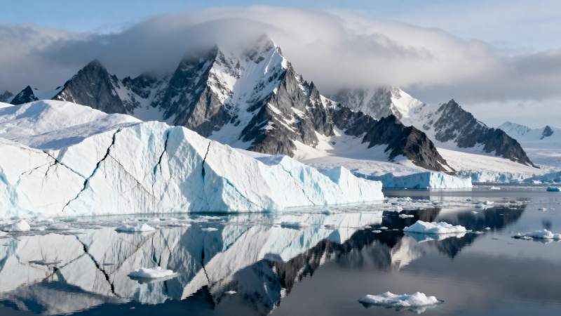 冰川倒影山峦图片