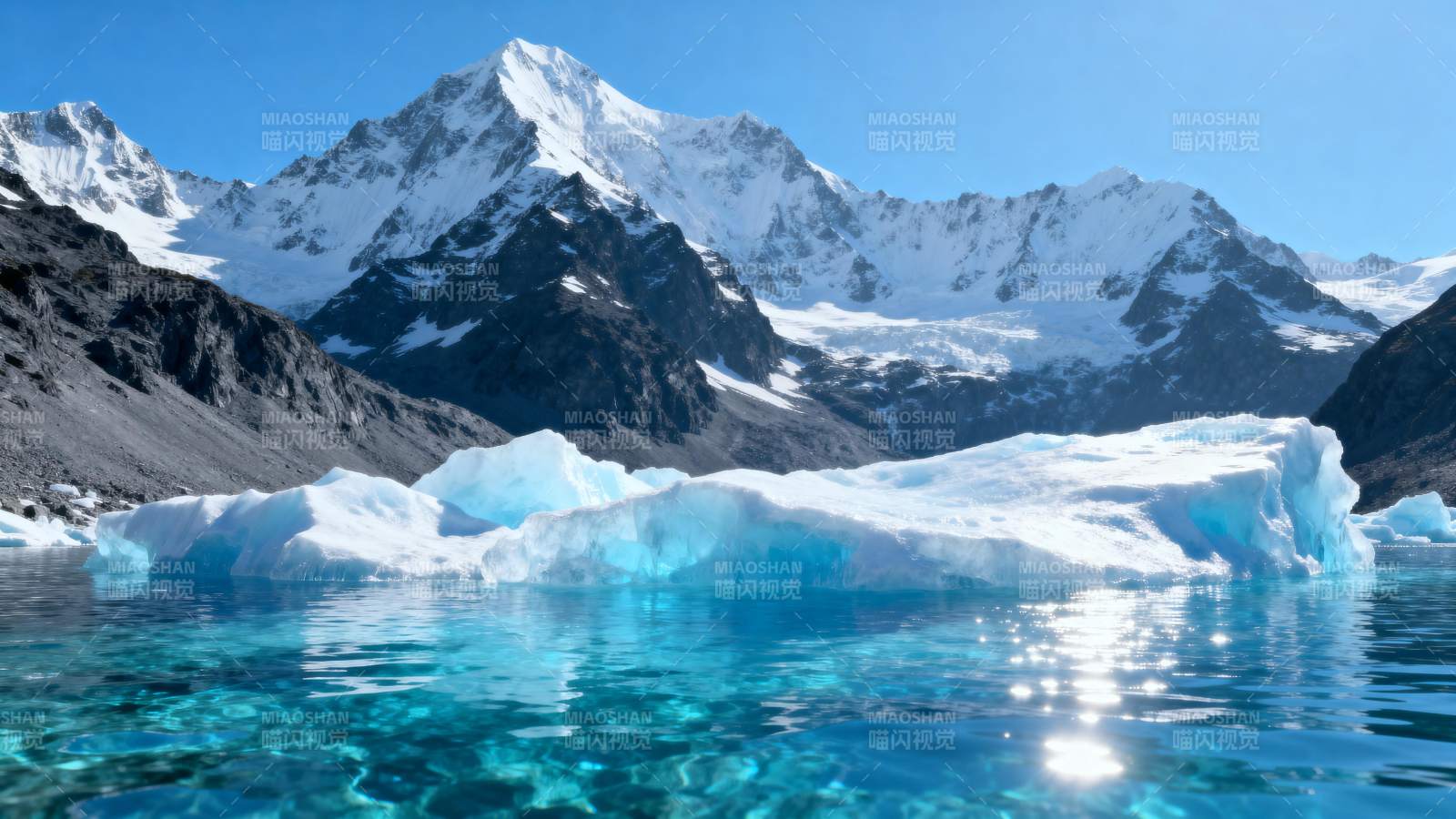 冰川湖畔雪山美景图片