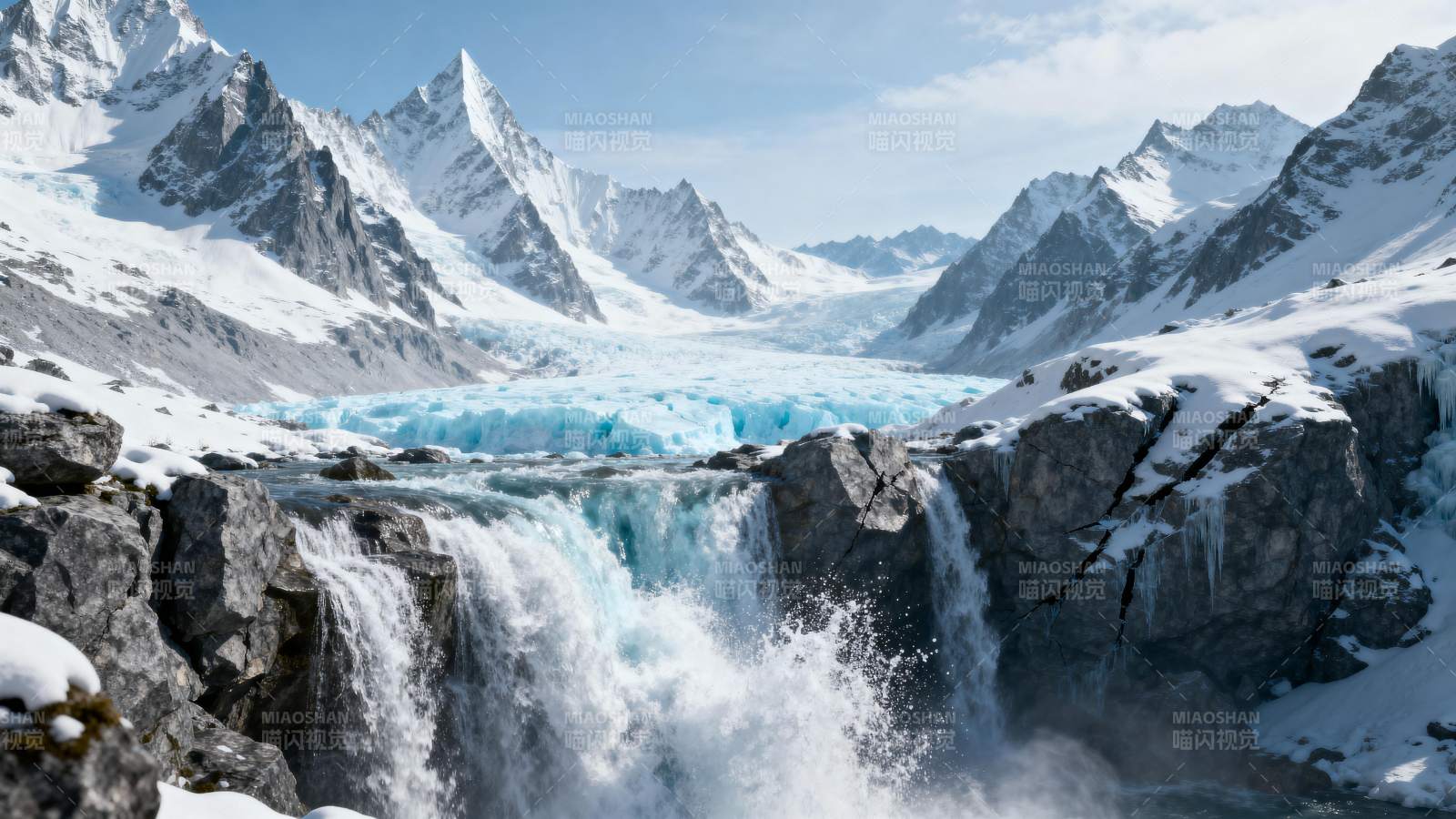 雪山冰川瀑布图片