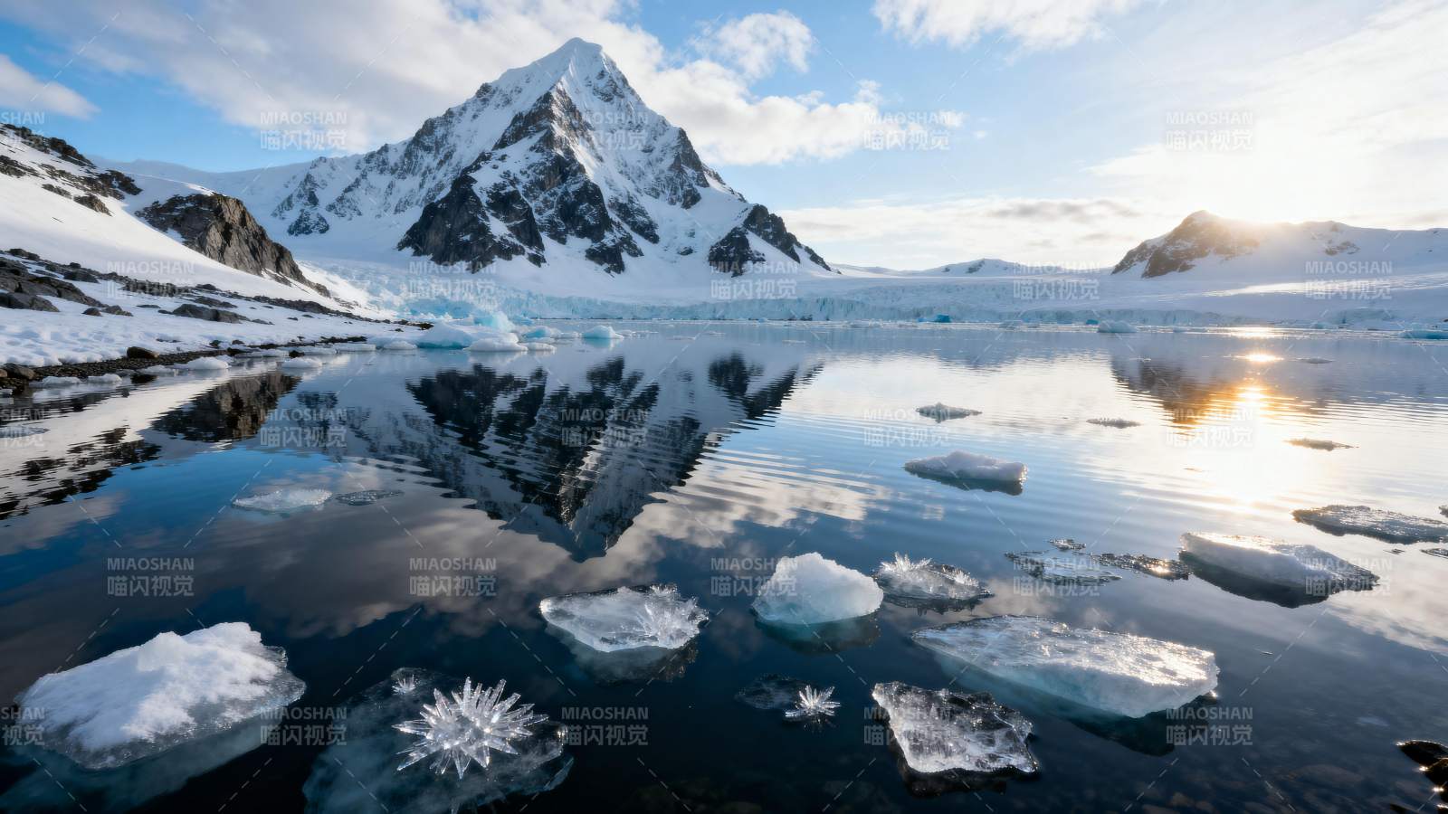 雪山倒影冰湖图片