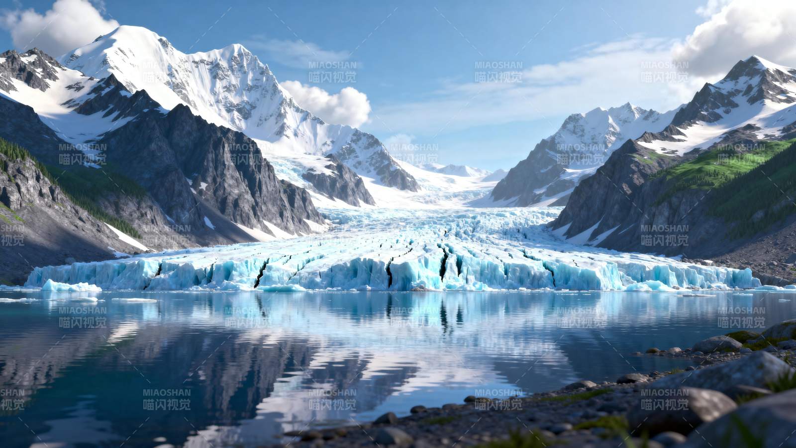 冰川湖畔雪山倒影图片