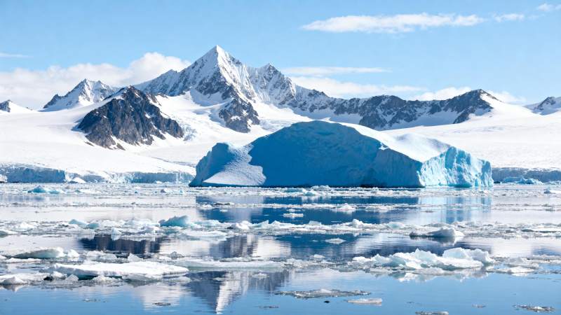 冰川雪山映湖水图片