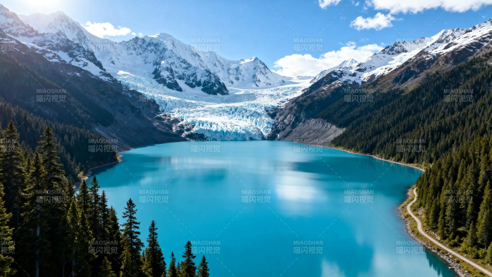 冰湖雪山美景图片