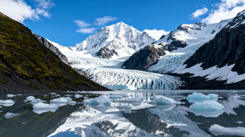 雪山冰湖倒影图片
