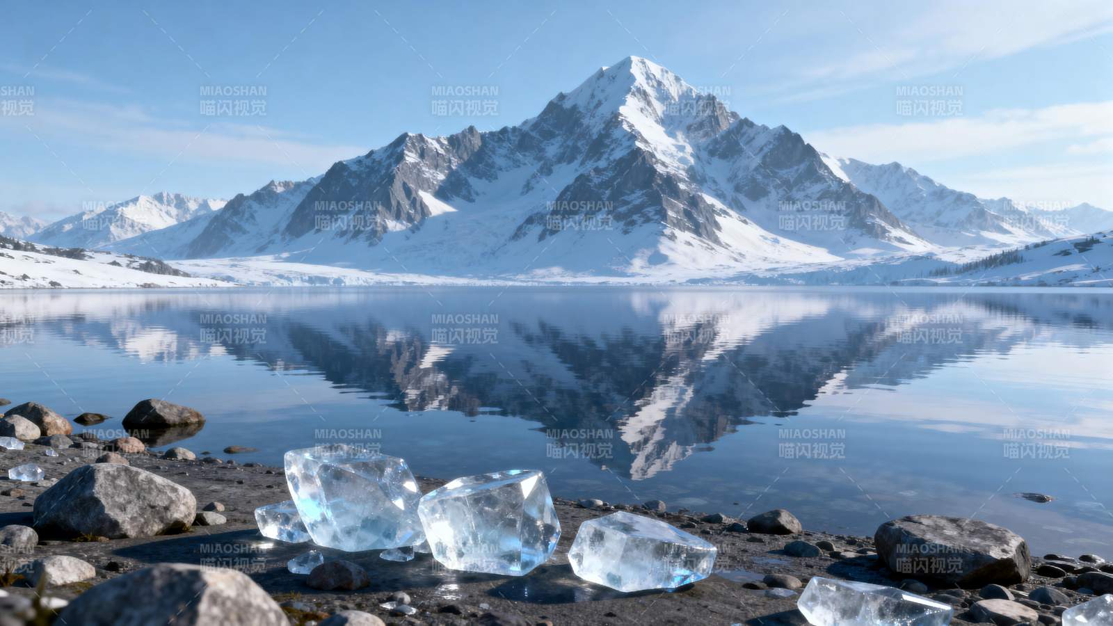 雪山倒影湖畔冰晶图片