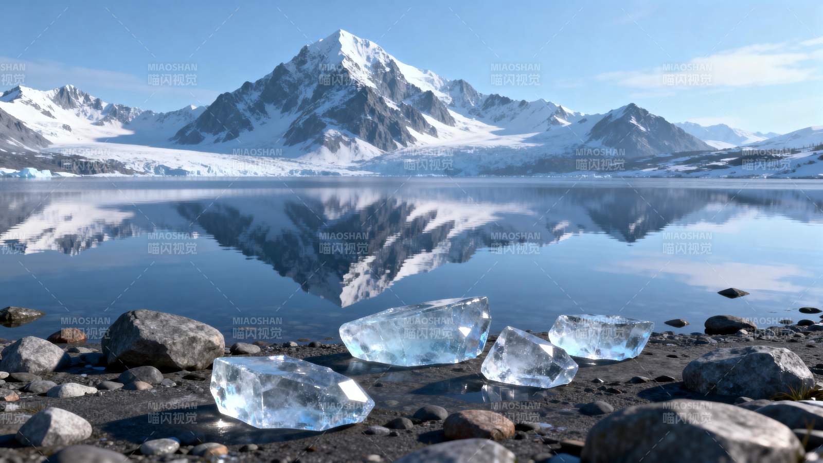 冰湖倒影雪山图片