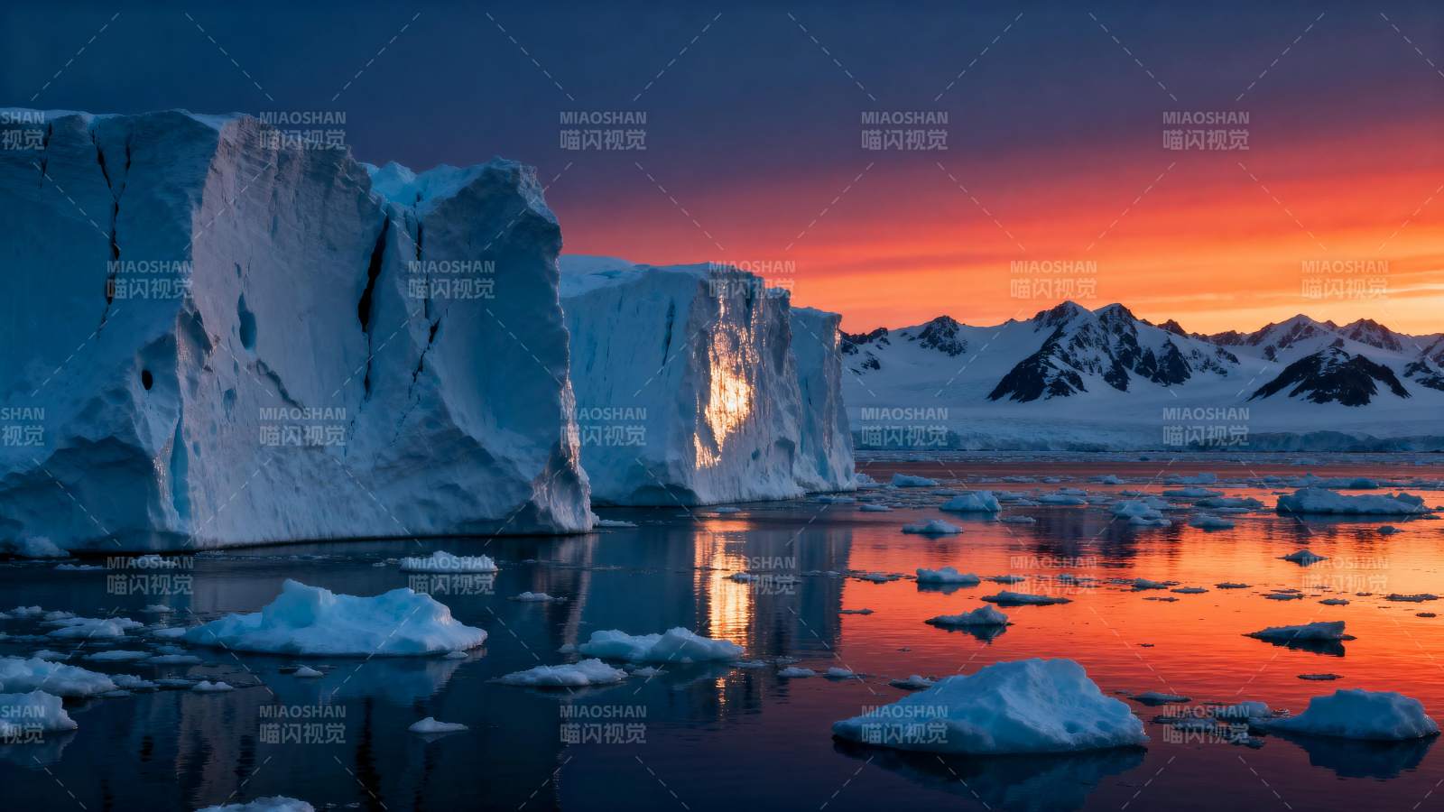 极地冰川日落图片