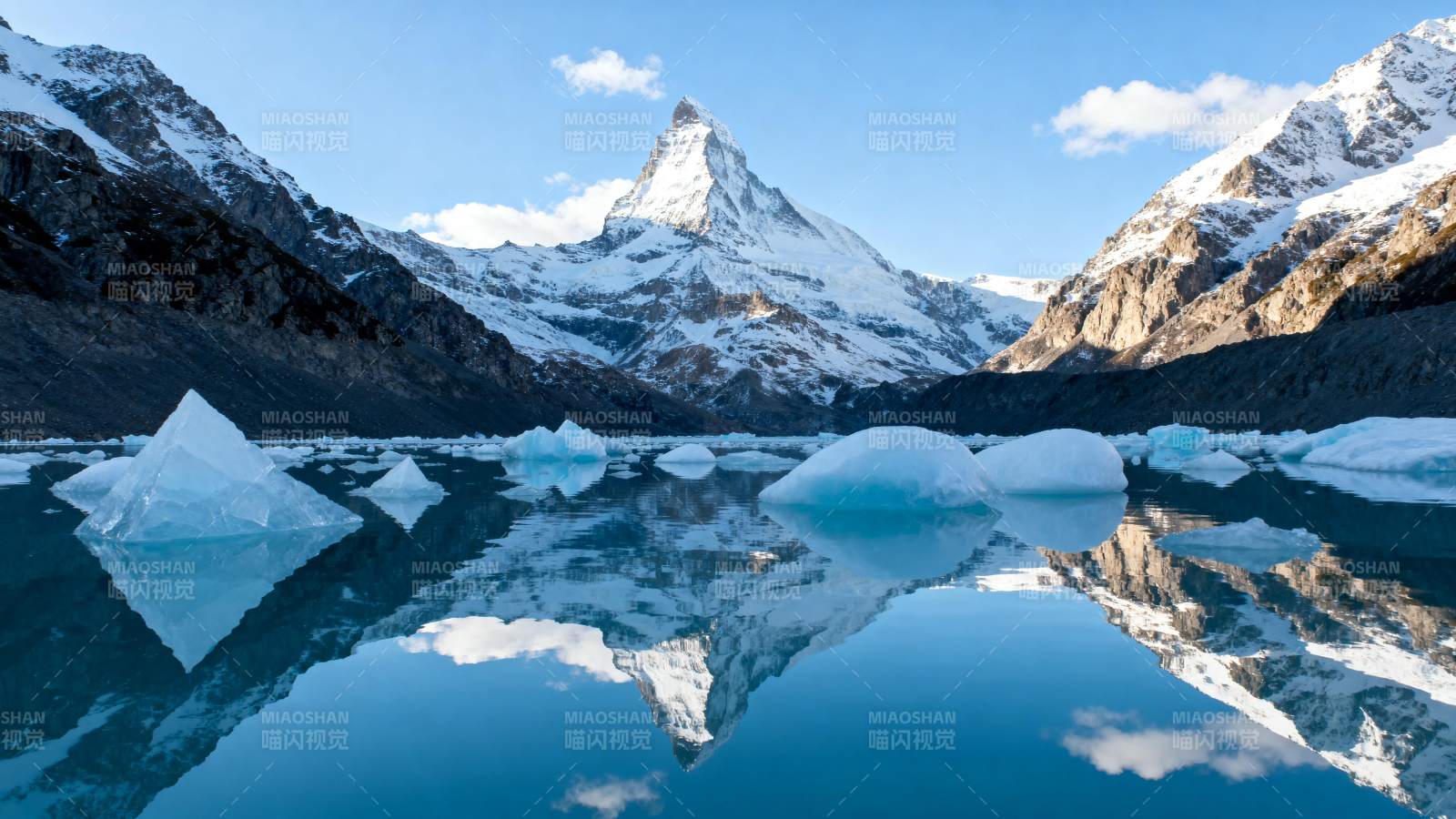 冰湖倒映雪山图片