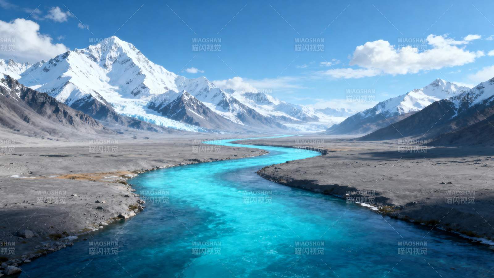 雪山碧河美景图片