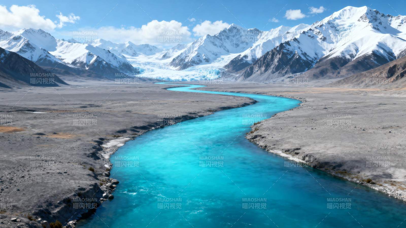 雪山碧河风光图片