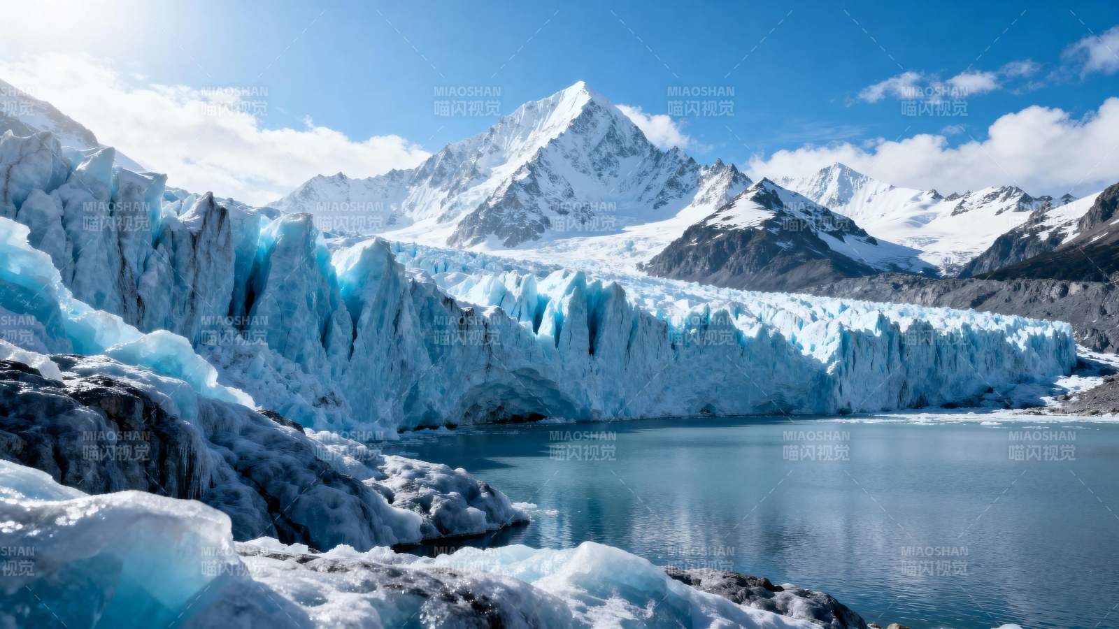 冰川湖畔雪山美景图片