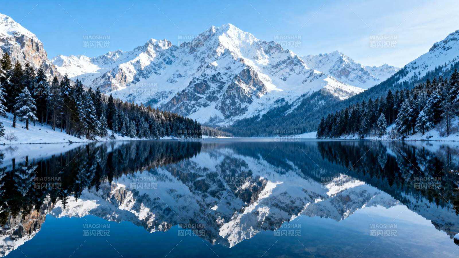雪山倒影湖景图片