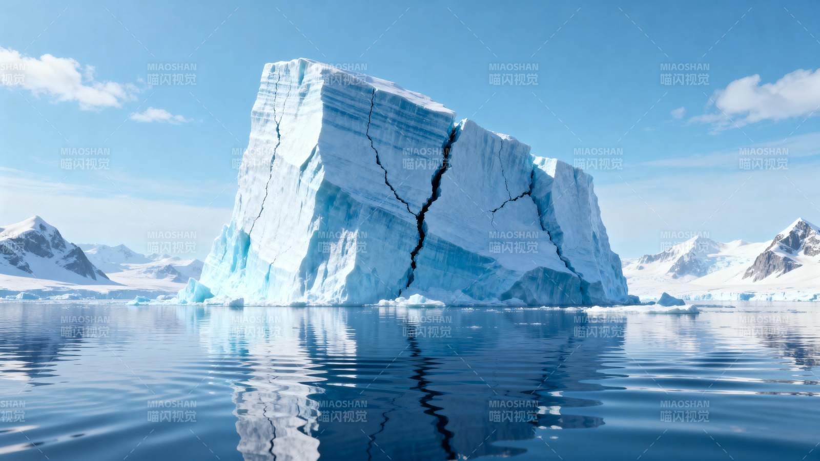 冰山裂痕映水图片