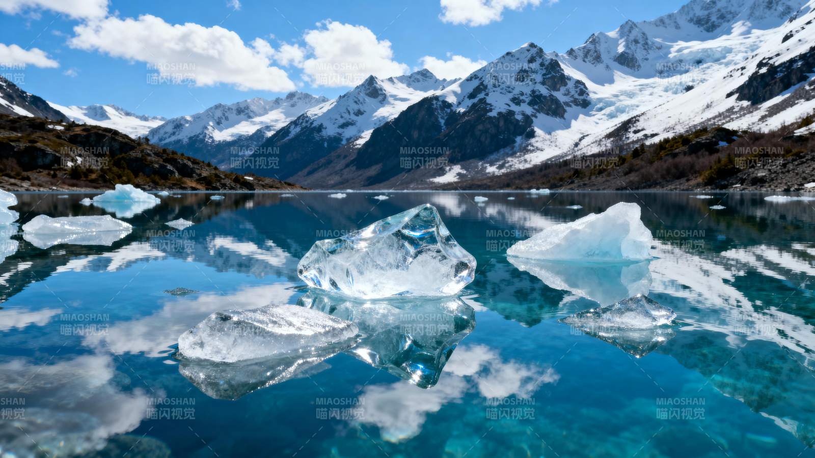 冰湖映雪山图片