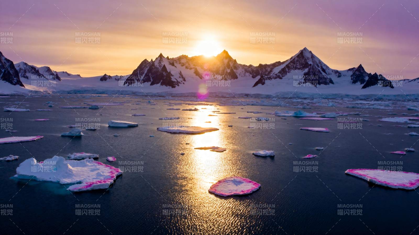 极地日落冰海美景图片