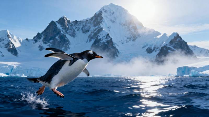 企鹅跃海 雪山为伴图片