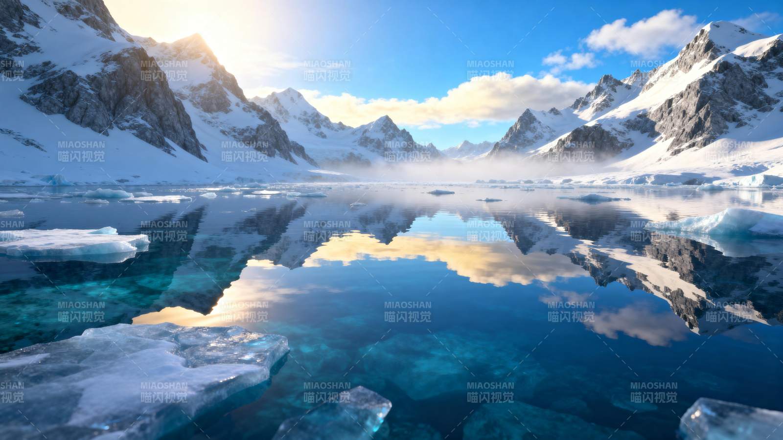 雪山倒影湖面图片