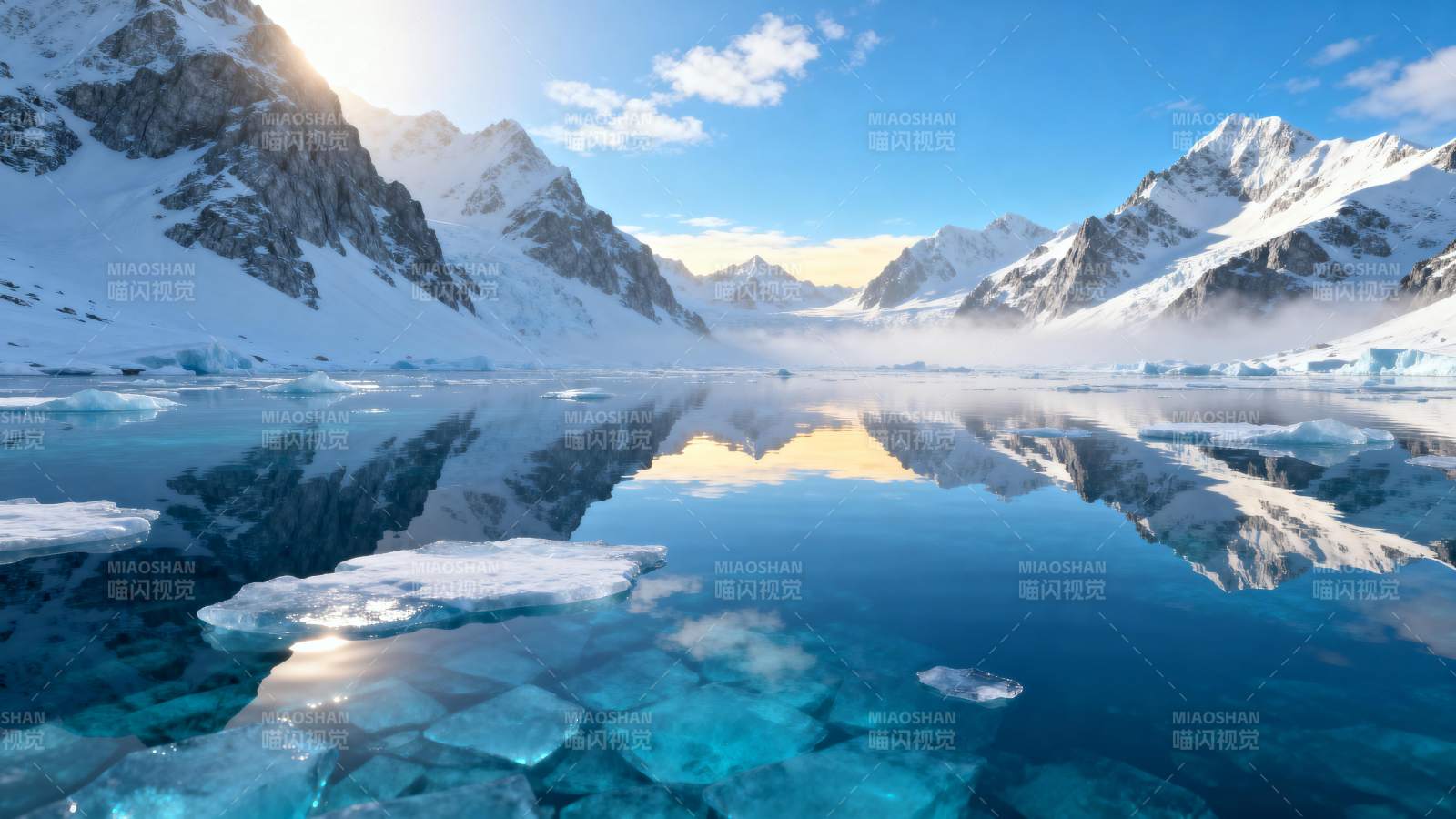 冰湖倒影雪山图片