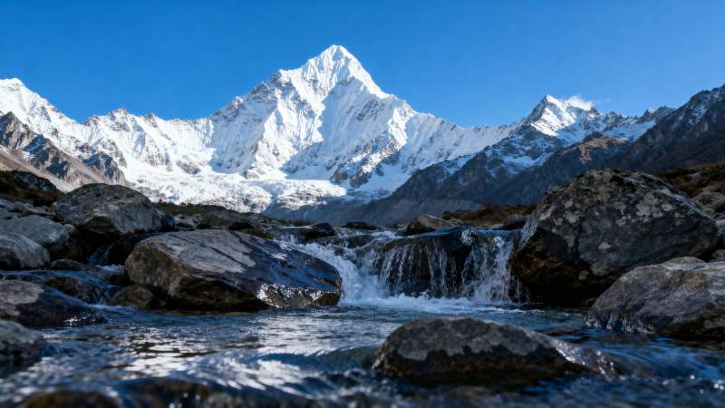 雪山溪流美景图片