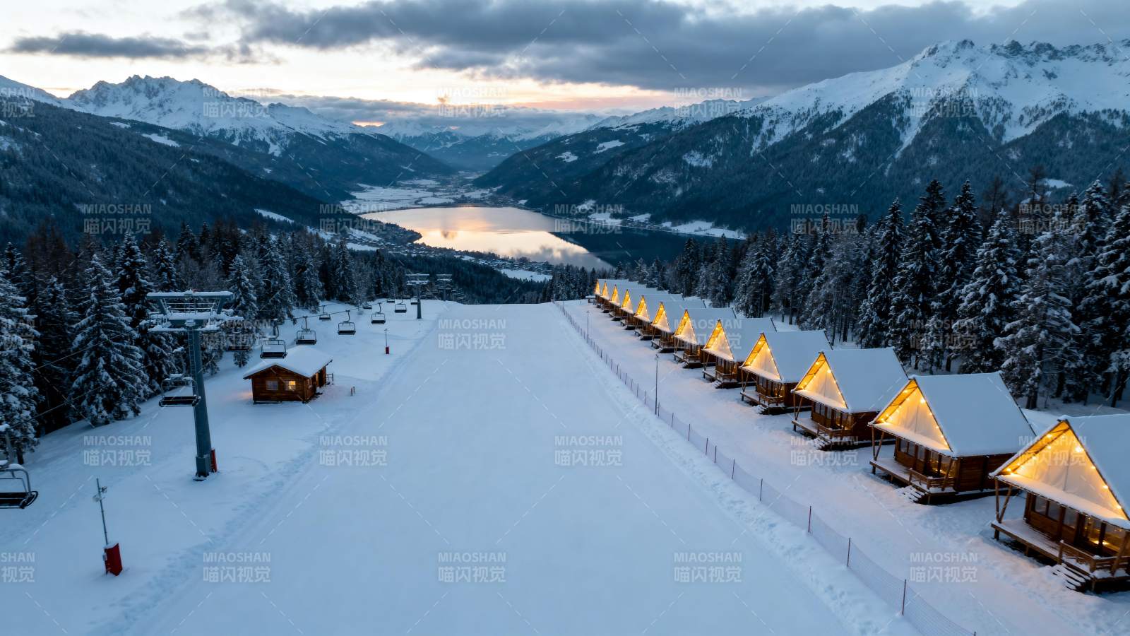 雪山度假村夜景图片