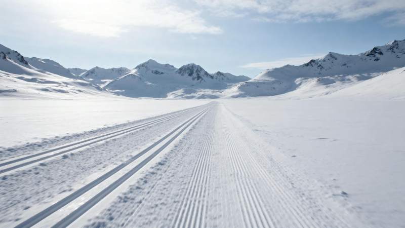 雪原上的滑雪道图片