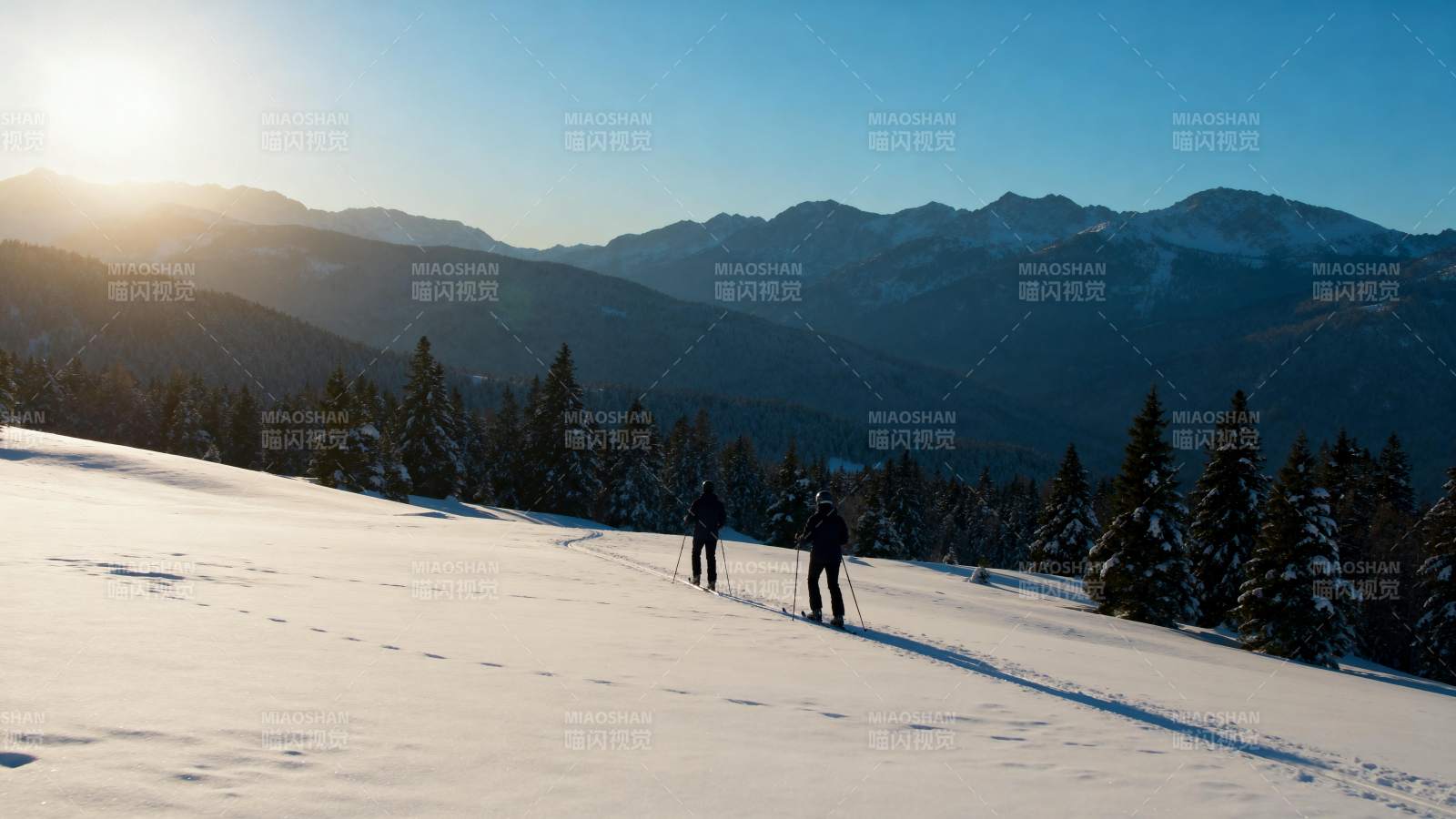 雪原滑雪赏景图片