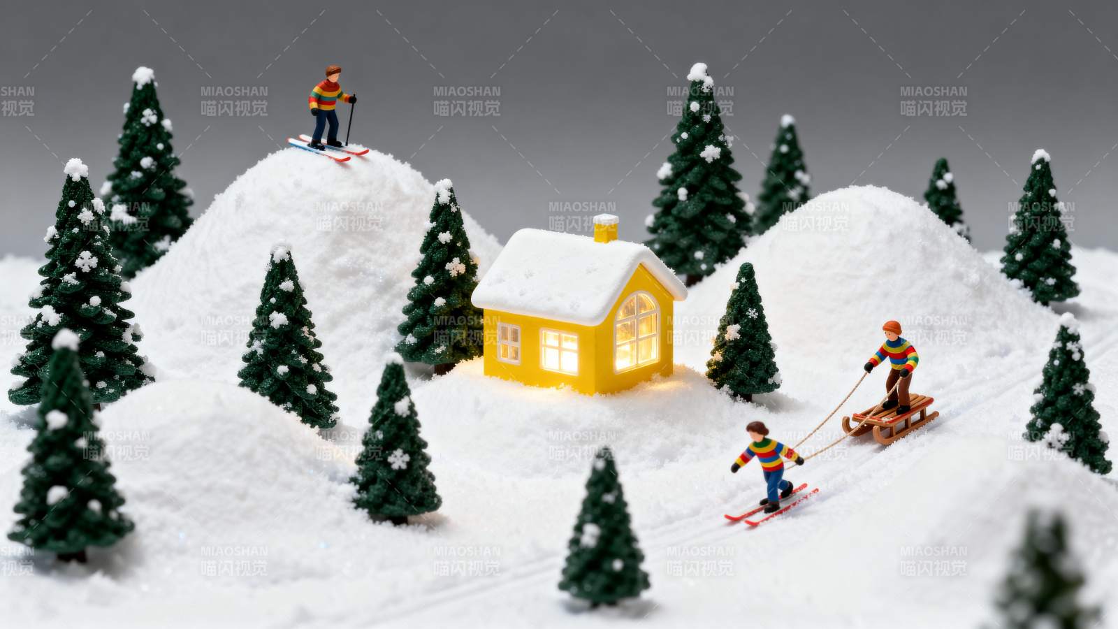 雪景小屋滑雪趣图片