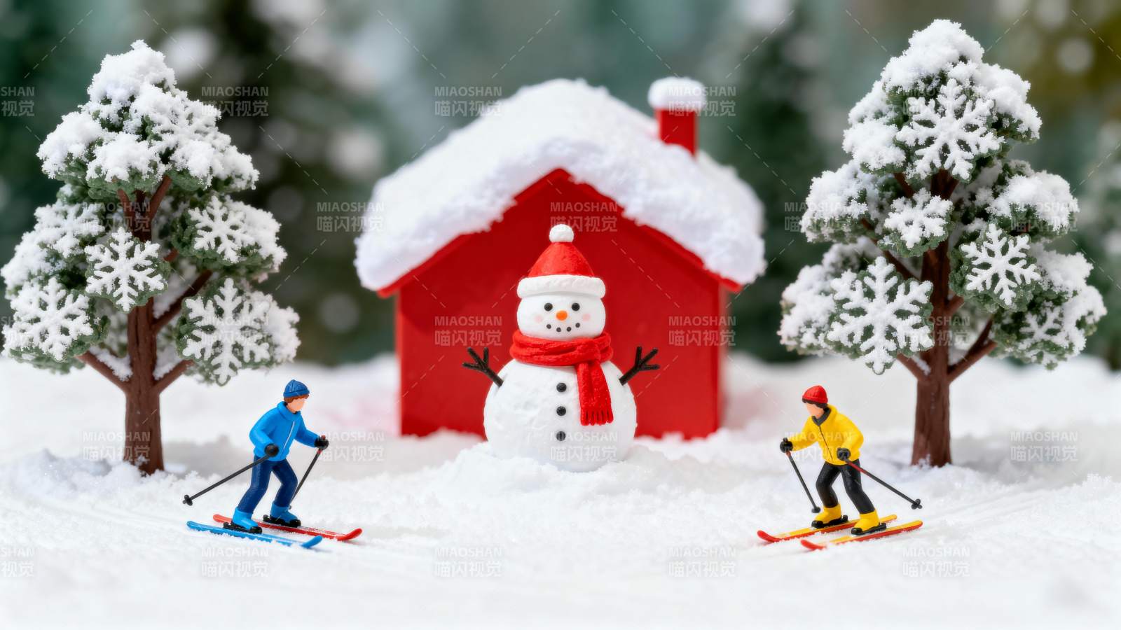 雪景小屋滑雪趣图片