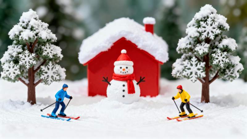 雪景小屋滑雪趣图片