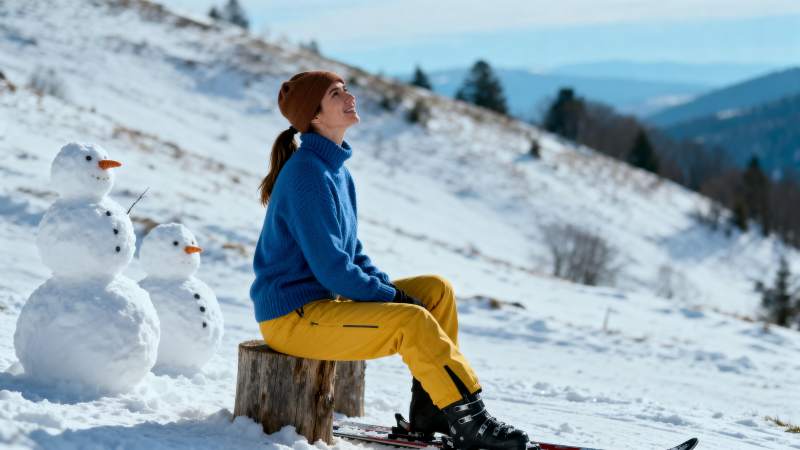 雪地静坐赏景图片