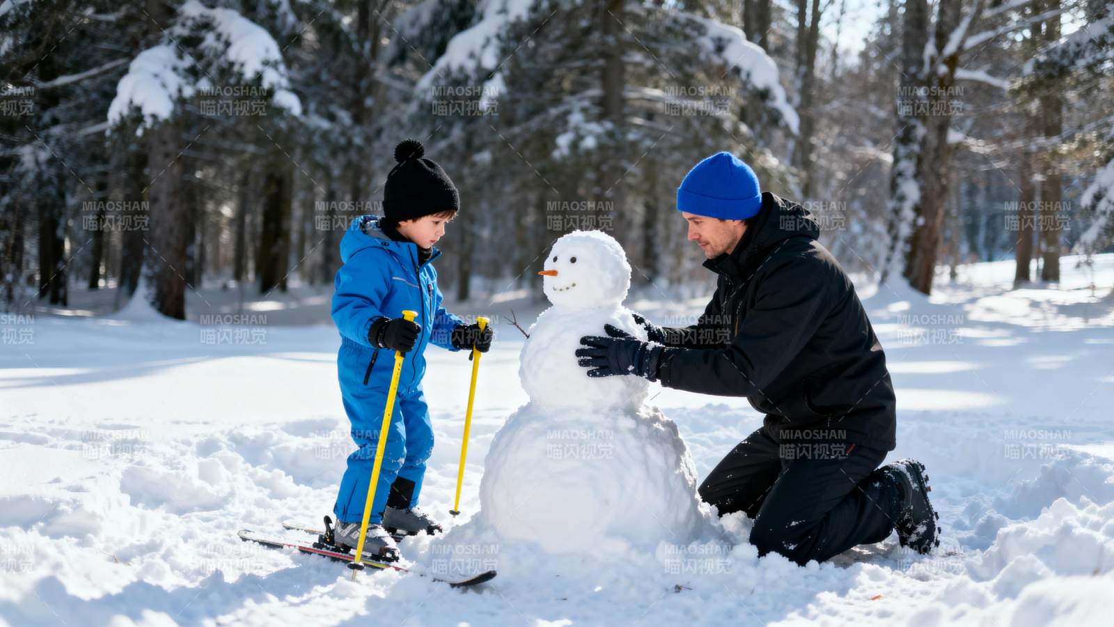 雪地堆雪人图片