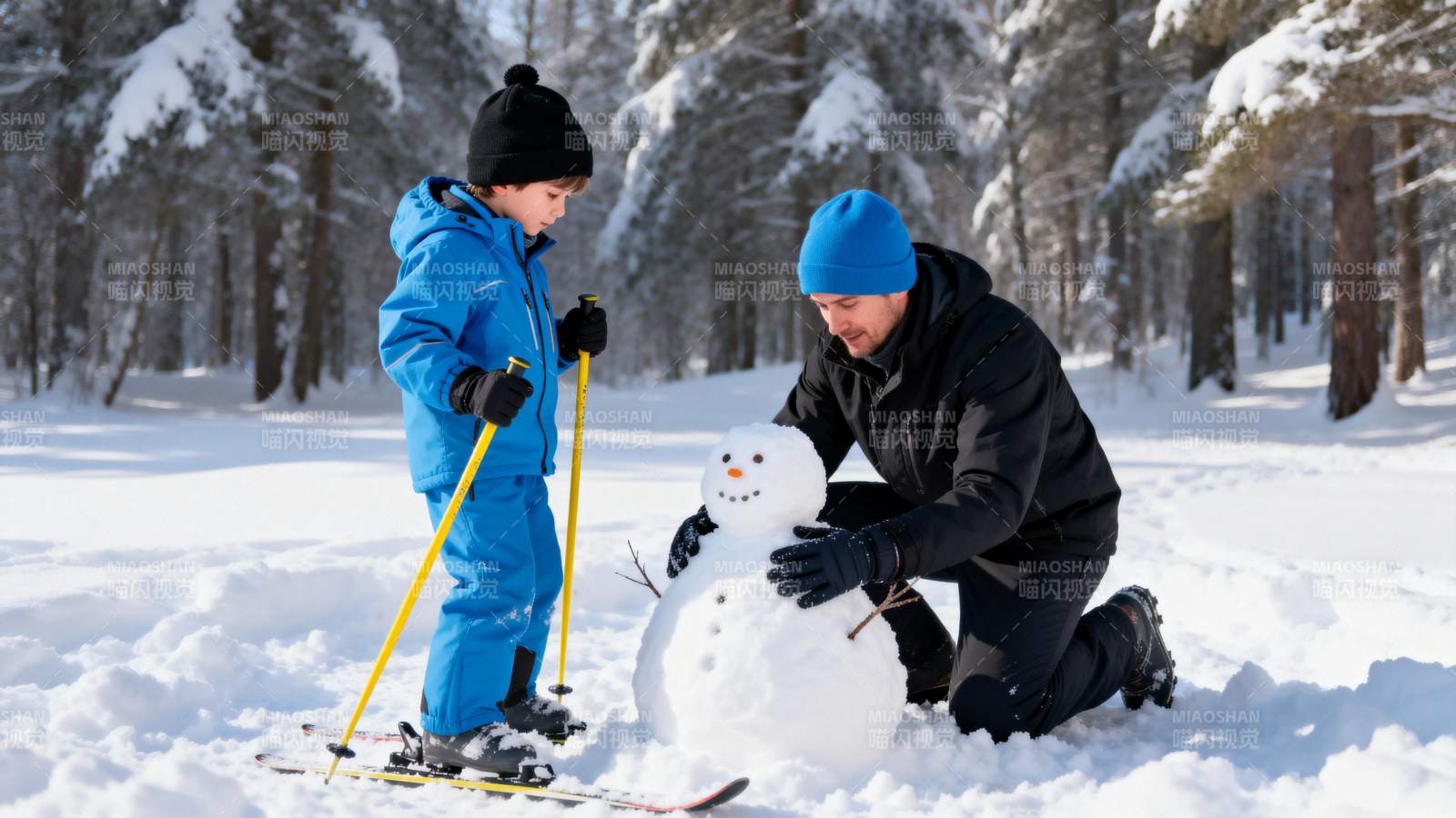 雪地堆雪人图片