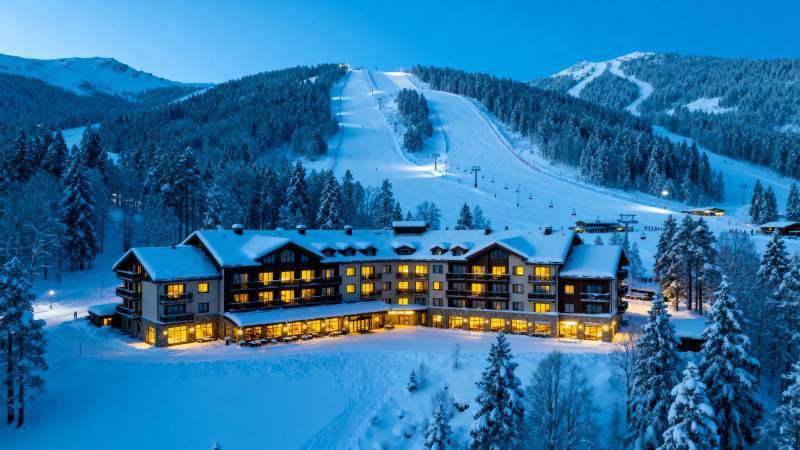 雪夜山间度假村图片