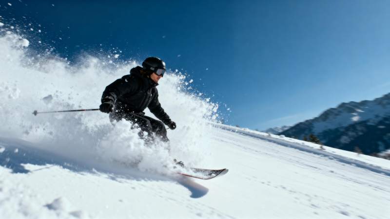 滑雪者疾驰雪坡图片