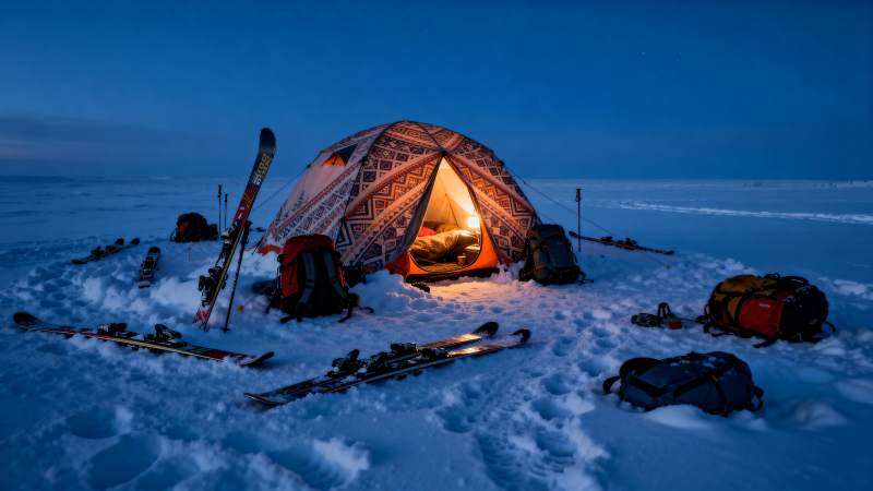 雪地露营夜景图片