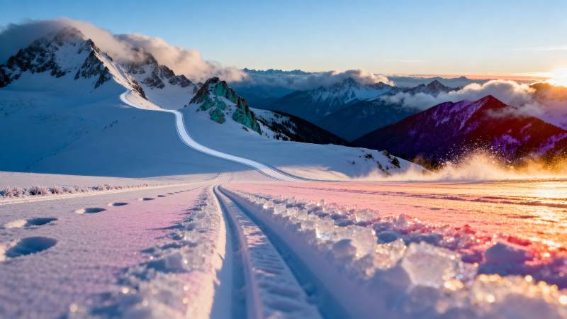 雪域晨曦 山径蜿蜒图片