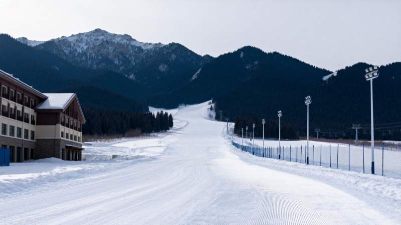 雪道蜿蜒入山间图片