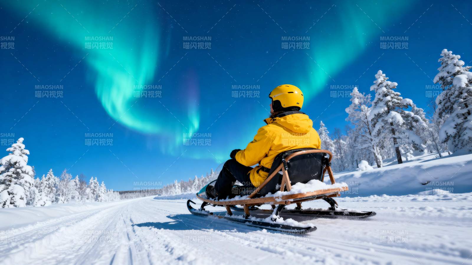 极光下雪橇之旅图片