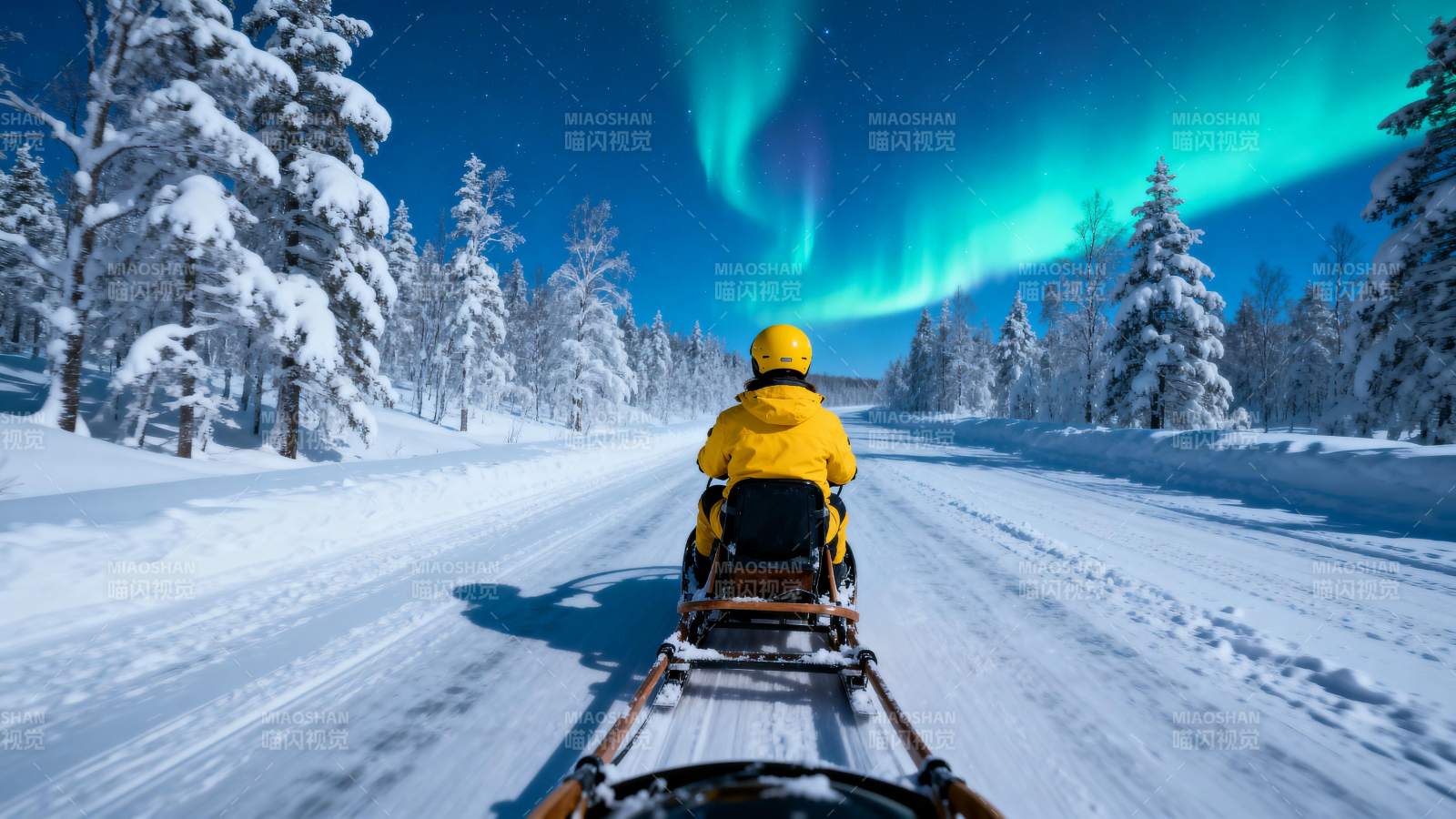 极光雪地驰骋图片