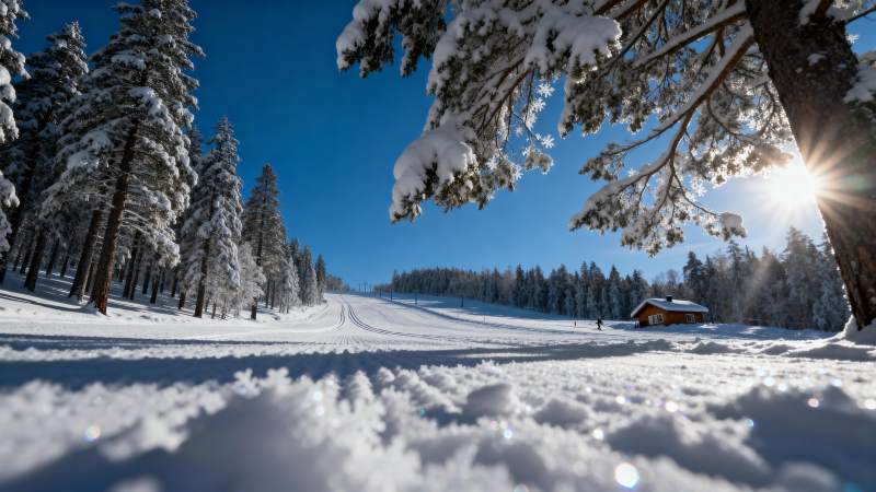 雪景森林小屋图片