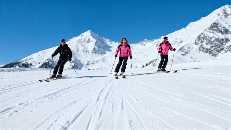 雪山滑雪三人行图片