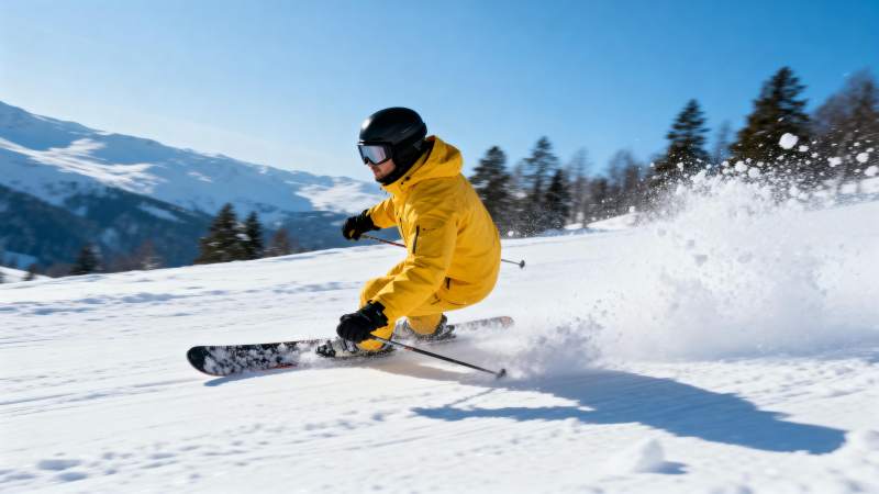 滑雪者疾驰雪坡图片