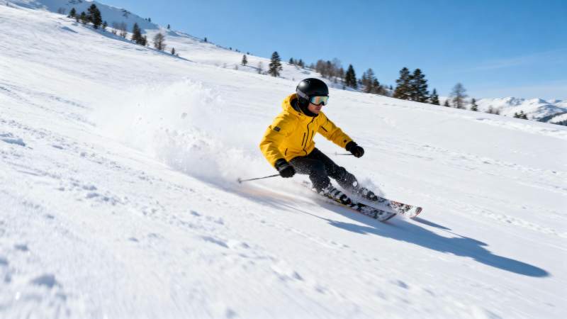 滑雪者疾驰雪坡图片