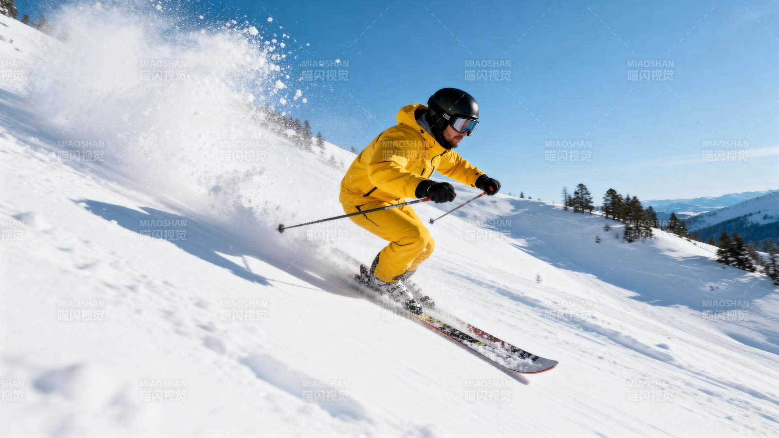 滑雪者疾驰雪坡图片