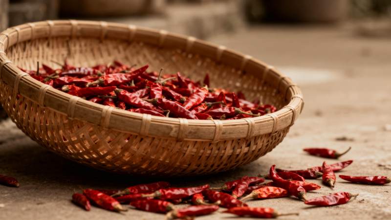 红辣椒盛竹篮图片